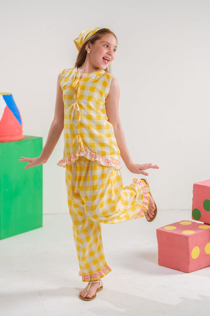 Sprinkles Girls RTW Printed Poly 2 Piece Suit Gingham Check Casual Collection