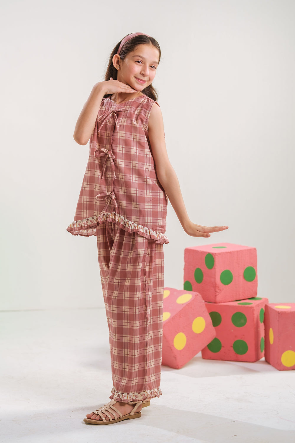 Sprinkles Girls RTW Printed Poly 2 Piece Suit Blush Plaid Casual Collection