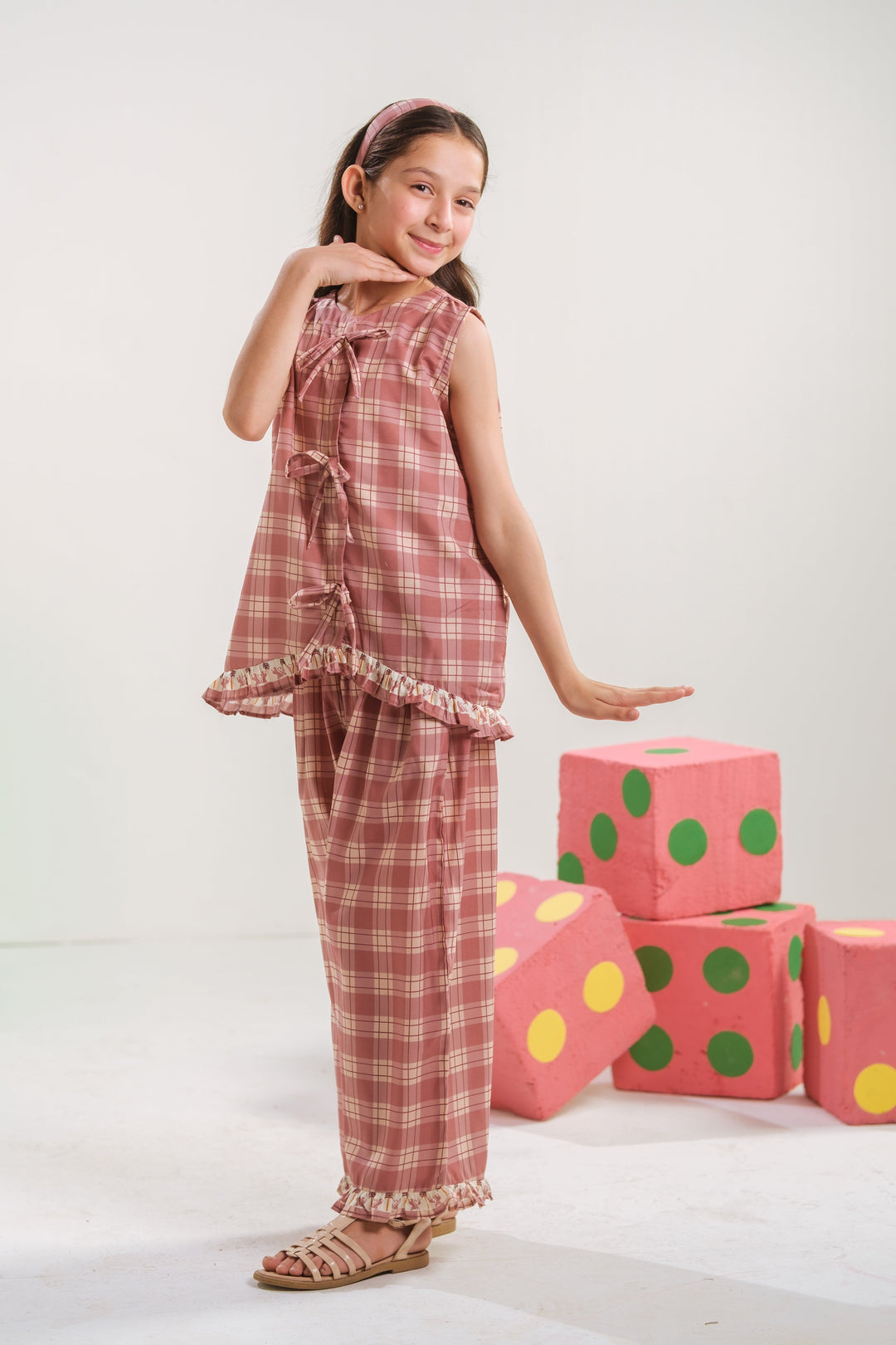 Sprinkles Girls RTW Printed Poly 2 Piece Suit Blush Plaid Casual Collection