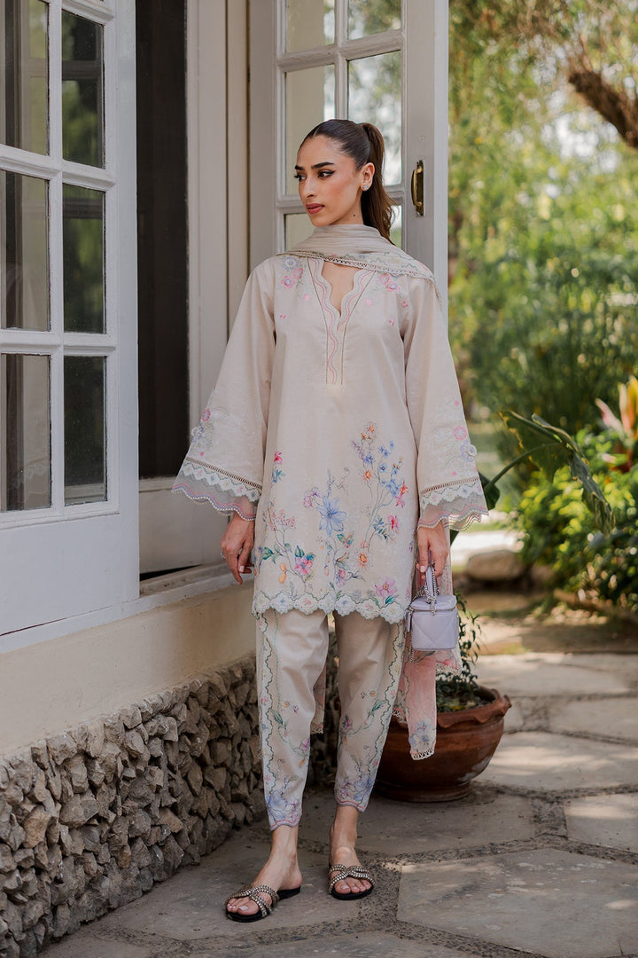 Nura by Sahar RTW Embroidered Cambric Co-Ord Sets Suit Vanilla Latte Casual Collection