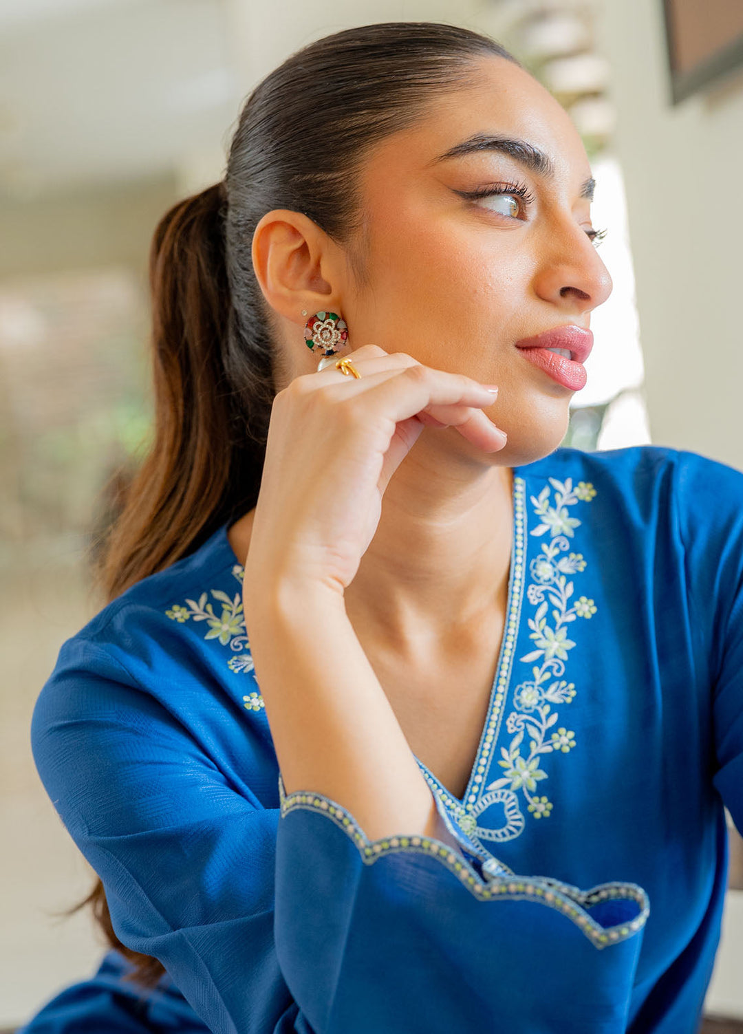 Pret Essentials by Sahar Womens Pret Embroidered Jacquard 2 Piece Suit SSDJ-RK-V2-02 Indigo Edge