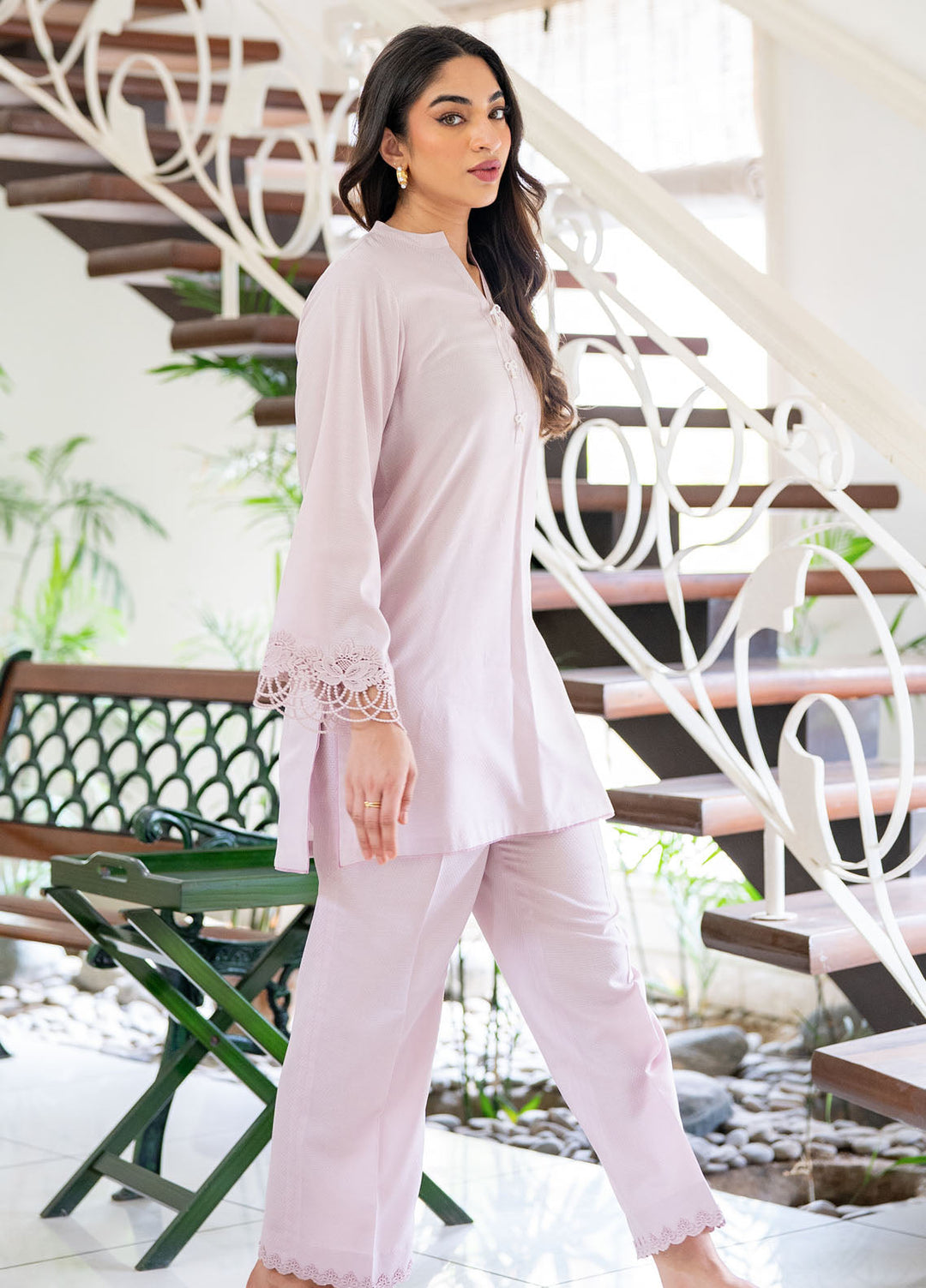 Pret Essentials by Sahar Womens Pret Embroidered Jacquard 2 Piece Suit SSDJ-RR-V2-03 Coral Pearl