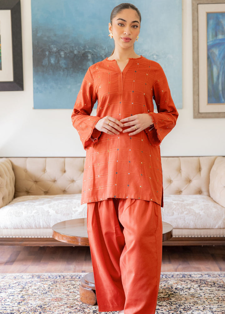 Pret Essentials by Sahar Womens Pret Embroidered Jacquard 2 Piece Suit SSDJ-RR-V2-04 Mandarin Mist