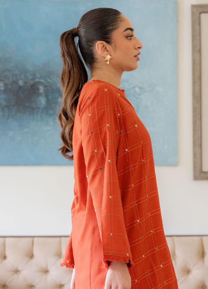 Pret Essentials by Sahar Womens Pret Embroidered Jacquard 2 Piece Suit SSDJ-RR-V2-04 Mandarin Mist