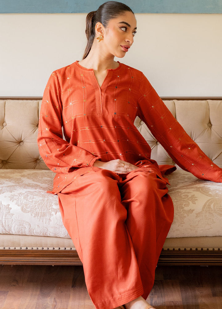 Pret Essentials by Sahar Womens Pret Embroidered Jacquard 2 Piece Suit SSDJ-RR-V2-04 Mandarin Mist