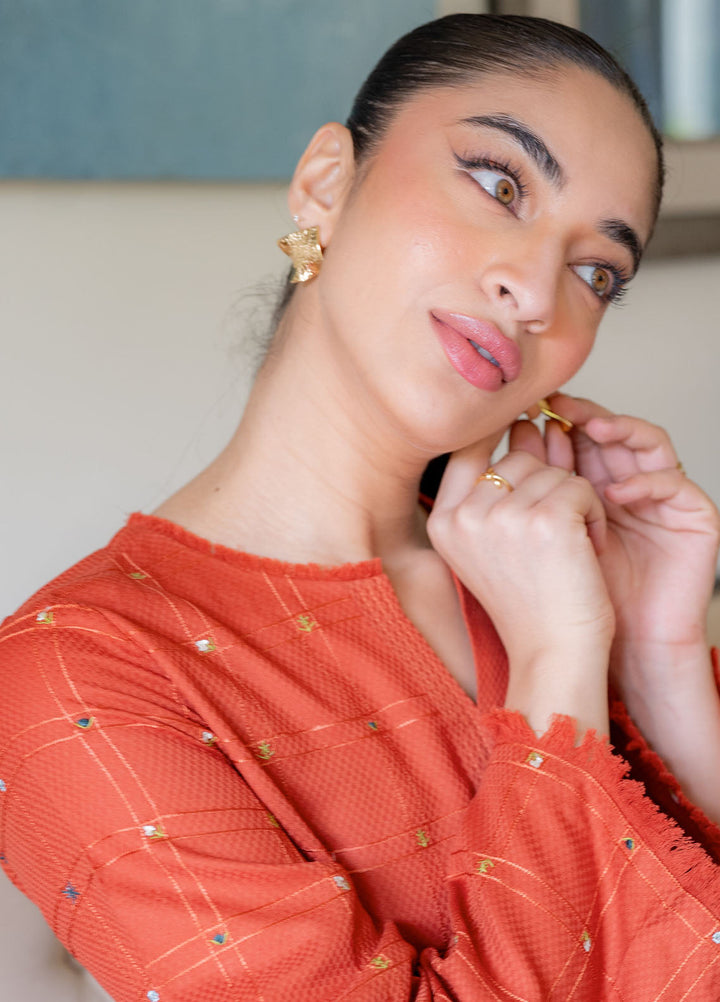 Pret Essentials by Sahar Womens Pret Embroidered Jacquard 2 Piece Suit SSDJ-RR-V2-04 Mandarin Mist