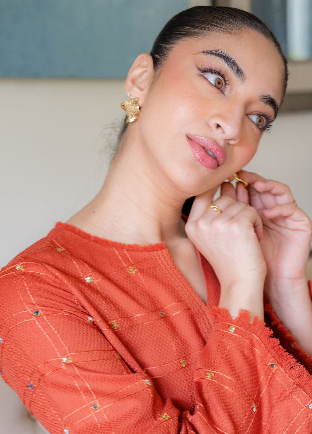 Pret Essentials by Sahar Womens Pret Embroidered Jacquard 2 Piece Suit SSDJ-RR-V2-04 Mandarin Mist