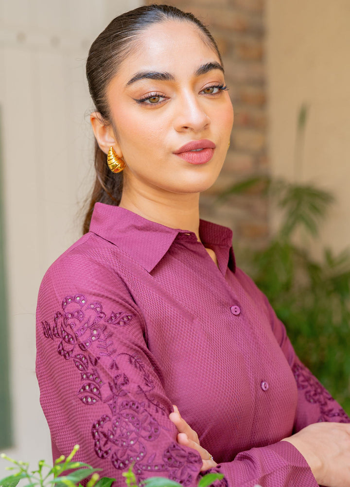 Pret Essentials by Sahar Womens Pret Embroidered Jacquard 2 Piece Suit SSDJ-RR-V2-05 Mulberry Rose