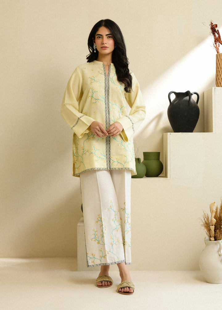 Pret Essentials by Sahar Womens Pret Embroidered Jacquard 2 Piece Suit SSSJE-YA-04 Lemon Blossom