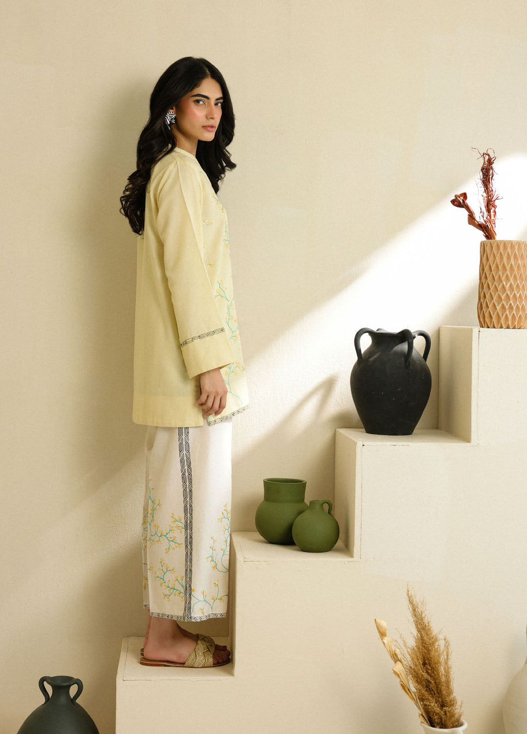 Pret Essentials by Sahar Womens Pret Embroidered Jacquard 2 Piece Suit SSSJE-YA-04 Lemon Blossom