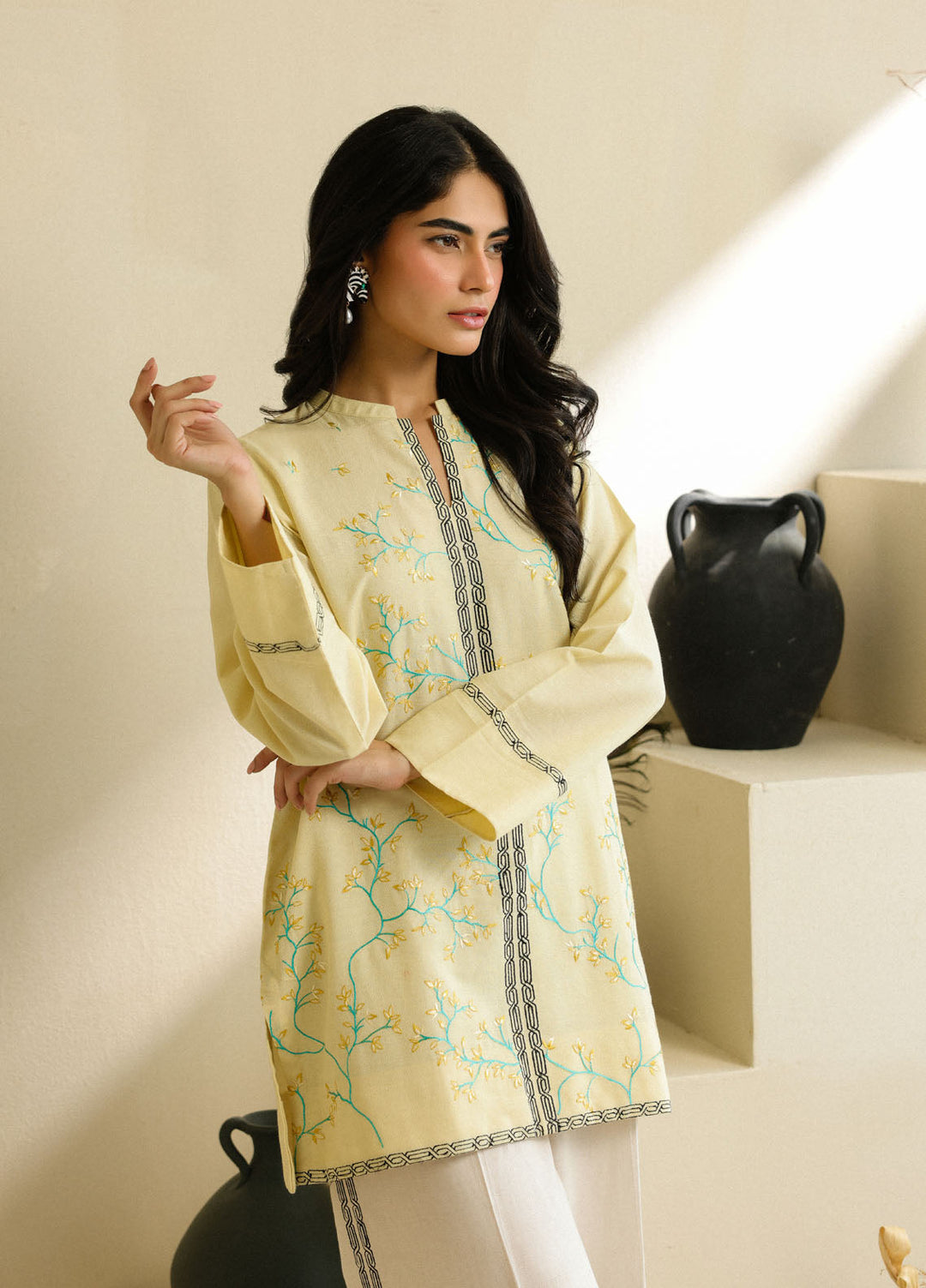 Pret Essentials by Sahar Womens Pret Embroidered Jacquard 2 Piece Suit SSSJE-YA-04 Lemon Blossom