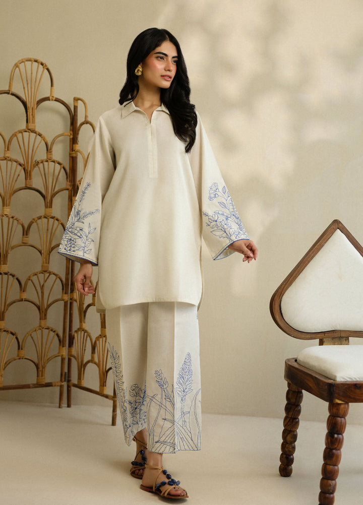 Pret Essentials by Sahar Womens Pret Embroidered Jacquard 2 Piece Suit SSSJE-ZH-01 Camellia Pearl