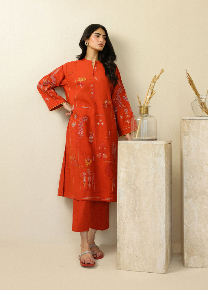 Pret Essentials by Sahar Womens Pret Embroidered Jacquard 2 Piece Suit SSSJE-ZH-03 Burnt Citrus