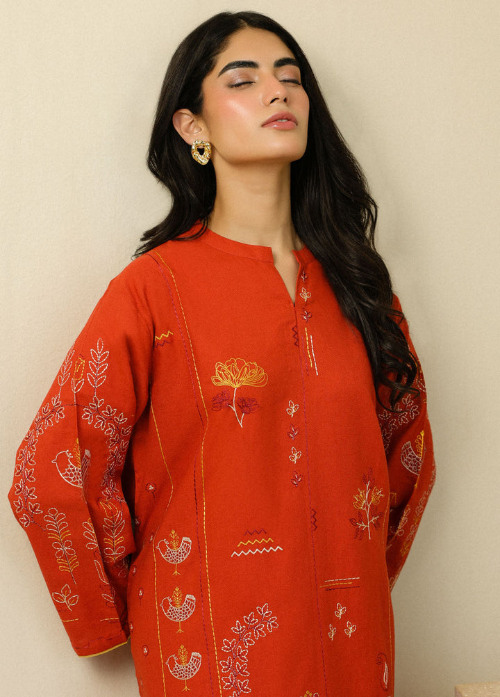 Pret Essentials by Sahar Womens Pret Embroidered Jacquard 2 Piece Suit SSSJE-ZH-03 Burnt Citrus