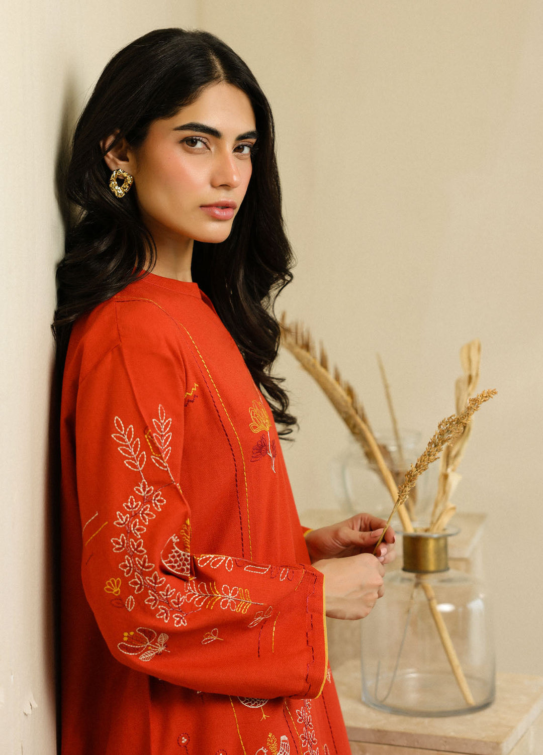 Pret Essentials by Sahar Womens Pret Embroidered Jacquard 2 Piece Suit SSSJE-ZH-03 Burnt Citrus