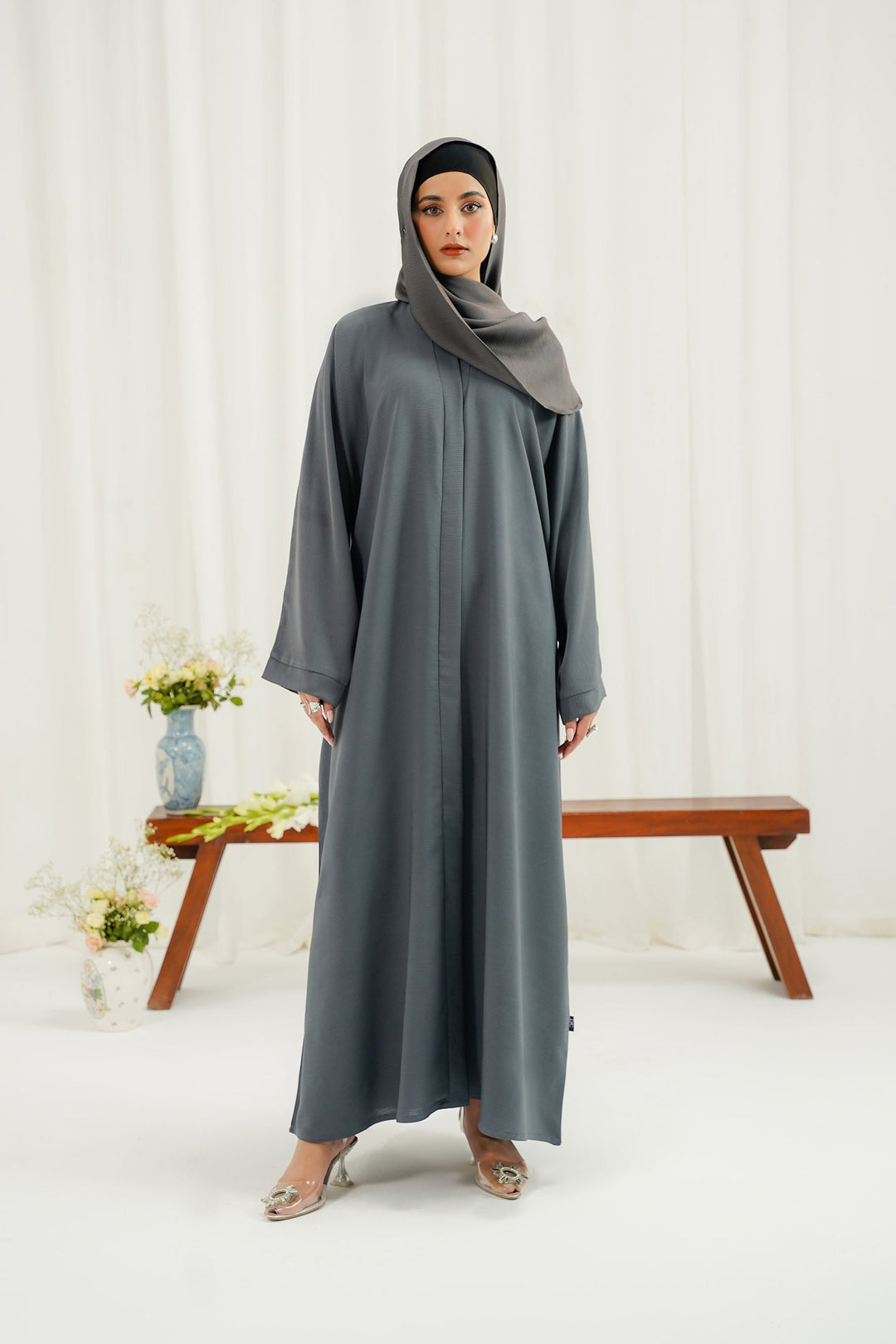 Divinely Crafted Abaya Casual Crepe 1 Piece Safa Abaya | Solid