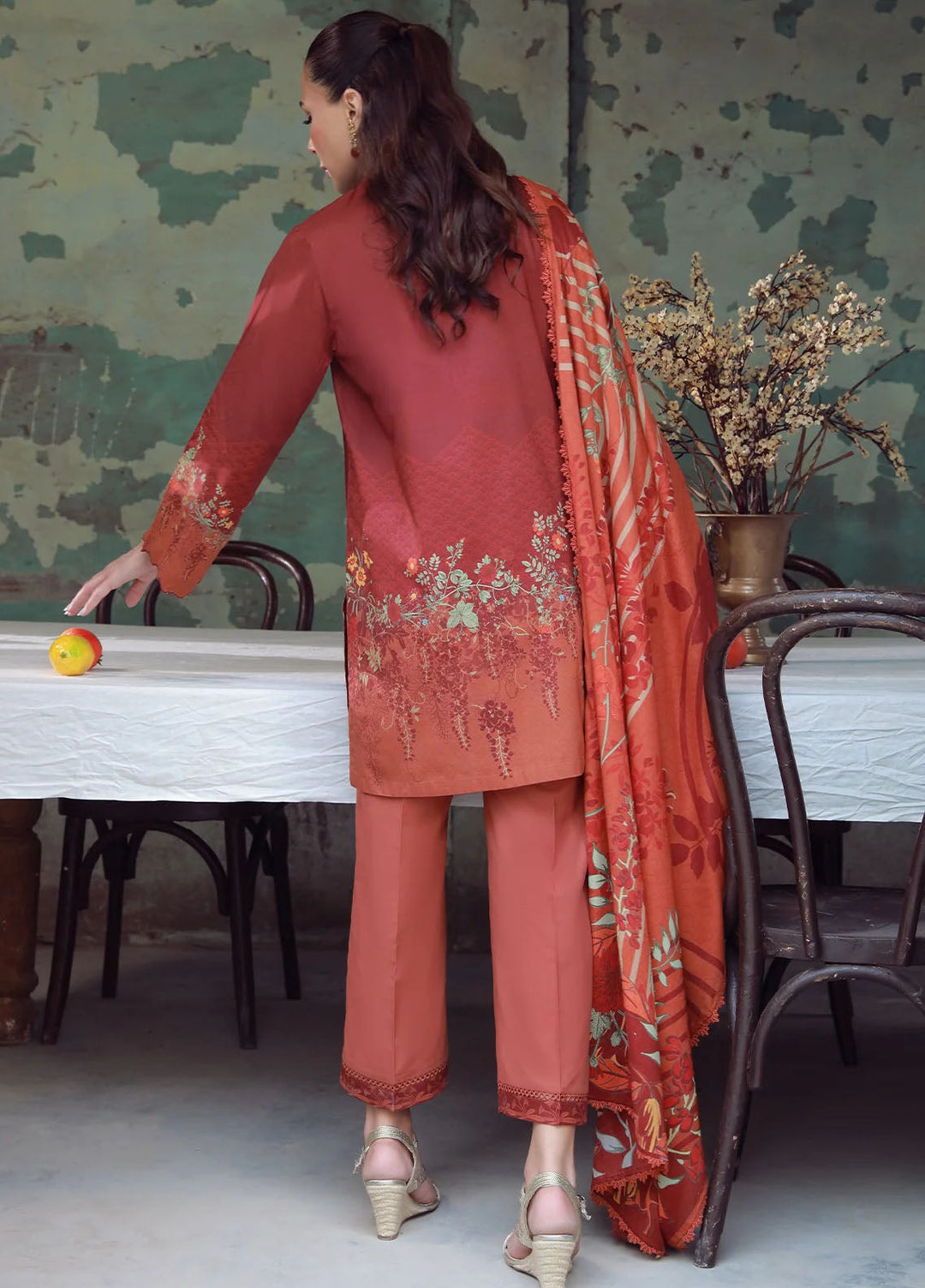 Elara by Sahar Embroidered Cambric Suits Unstitched 3 Piece SHR25EP Saffron Rust - Winter Collection
