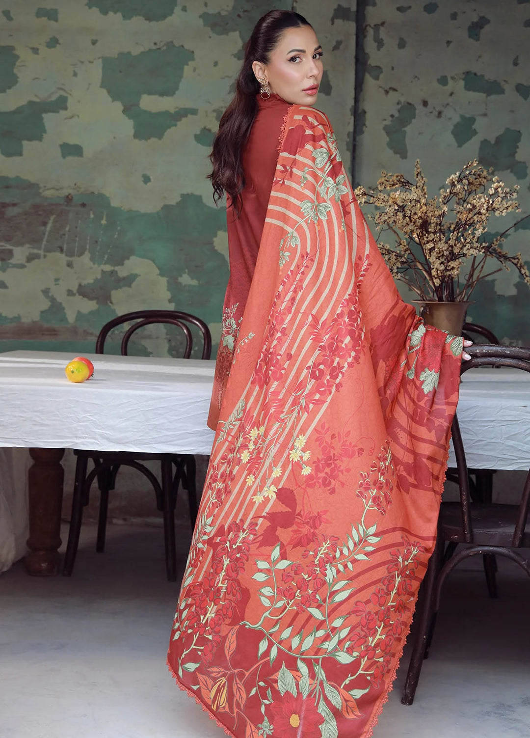 Elara by Sahar Unstitched Printed 3 Piece Cambric SHR25EP Saffron Rust - Casual Collection
