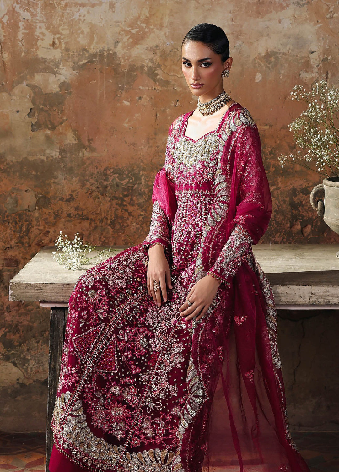 Sage by Rajbari Unstitched Luxury Formals Embroidered Net Suits 4 Piece RB25SF ART-06 Roselle - Formal Collection