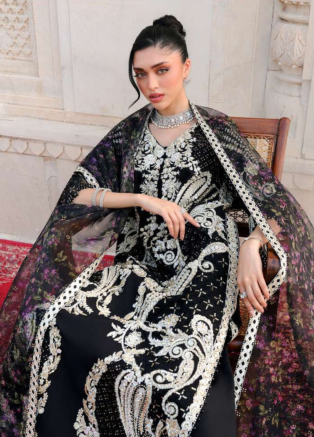 Saira Shakira Unstitched Embroidered Korean Silk 3 Piece Suit SSR26UW Delina - Wedding Collection