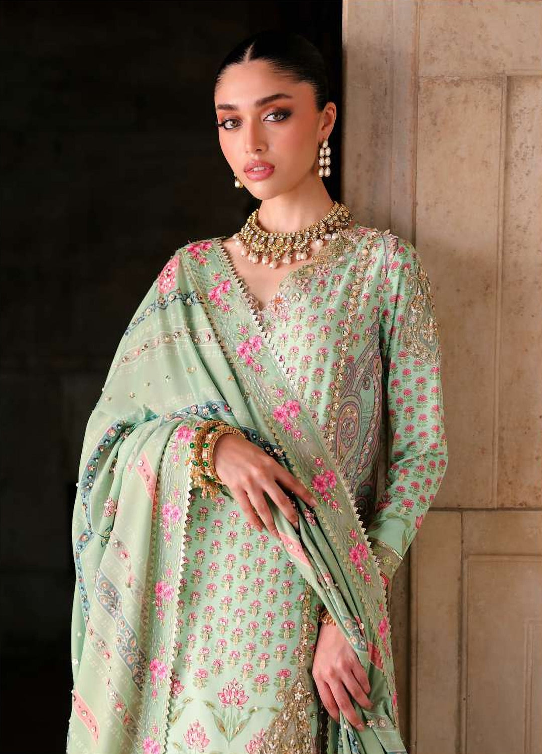 Saira Shakira Unstitched Embroidered Tissue Silk 3 Piece Suit SSR26UW Lotus - Wedding Collection