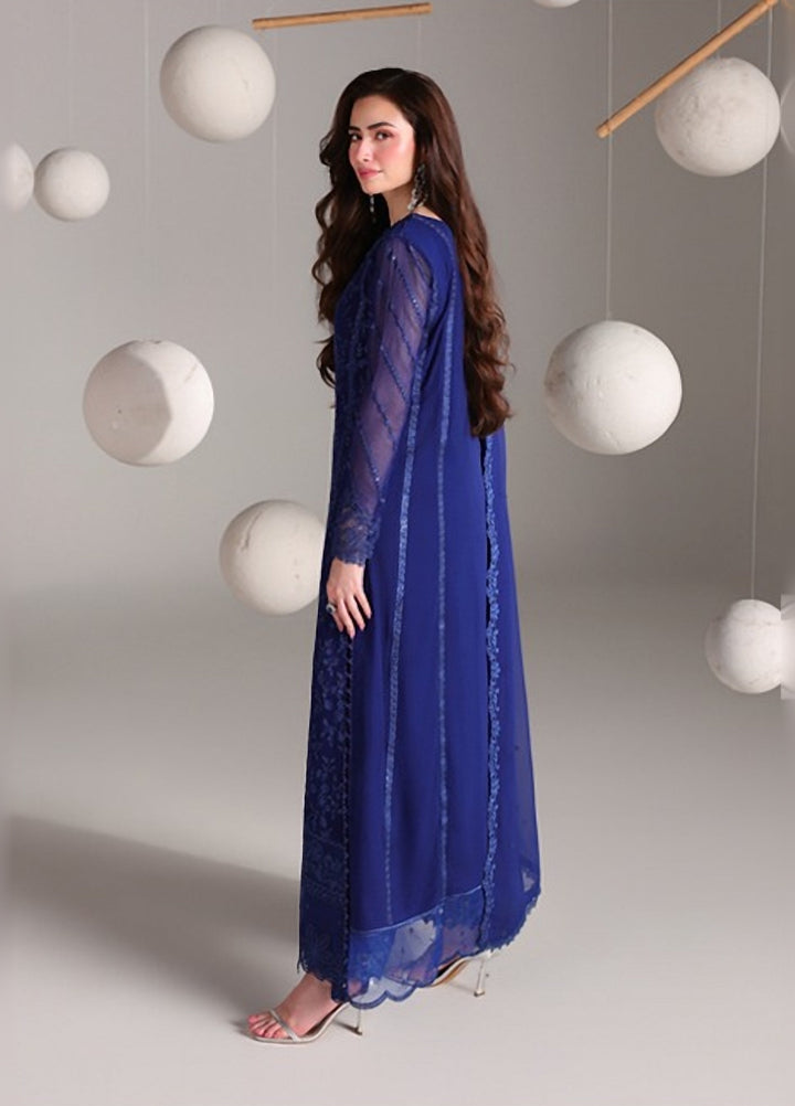 Ensembles by Azure Unstitched Embroidered Chiffon 3 Piece Suit AZ26UEF Salvia - Festive Collection