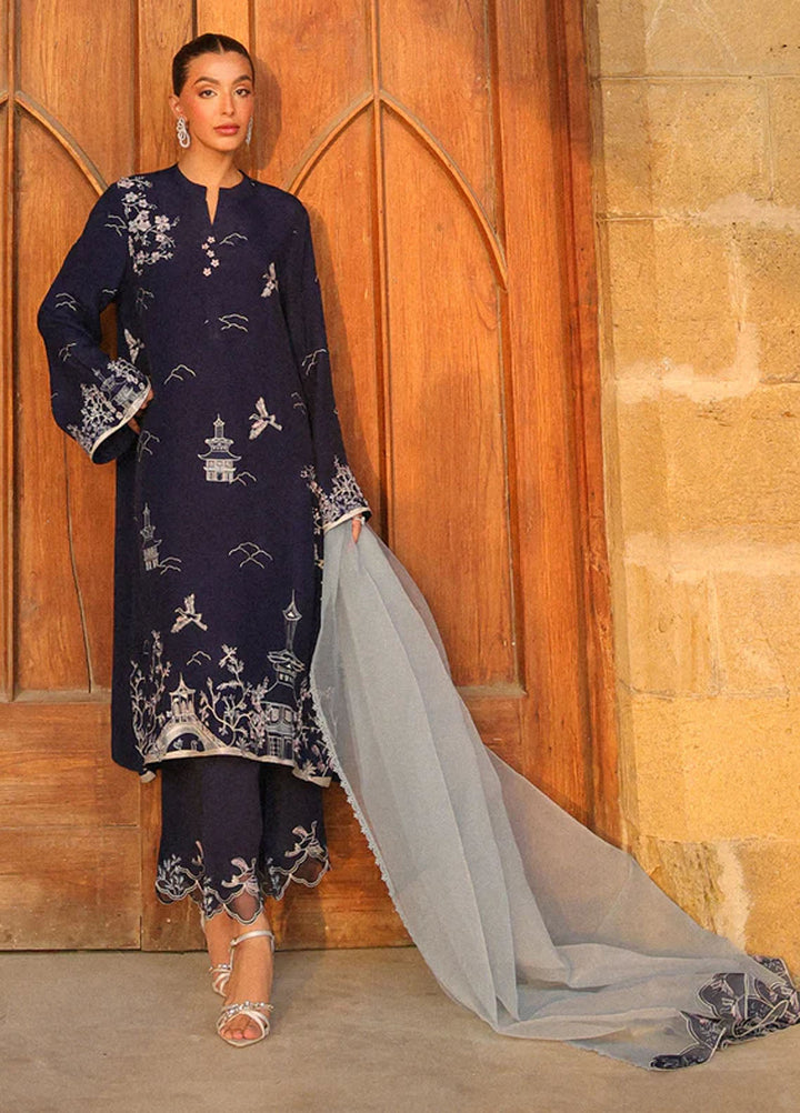 Luxe by Sahar Pret Embroidered Raw Silk 3 Piece Sapphire Grace