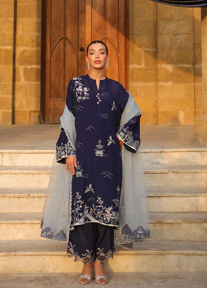 Luxe by Sahar Pret Embroidered Raw Silk 3 Piece Sapphire Grace