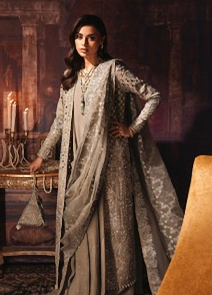 Lamore by Sardinia Unstitched Hand work Silk 3 Piece Suit SR26ULW Sage Smoke 1903 - Wedding Collection