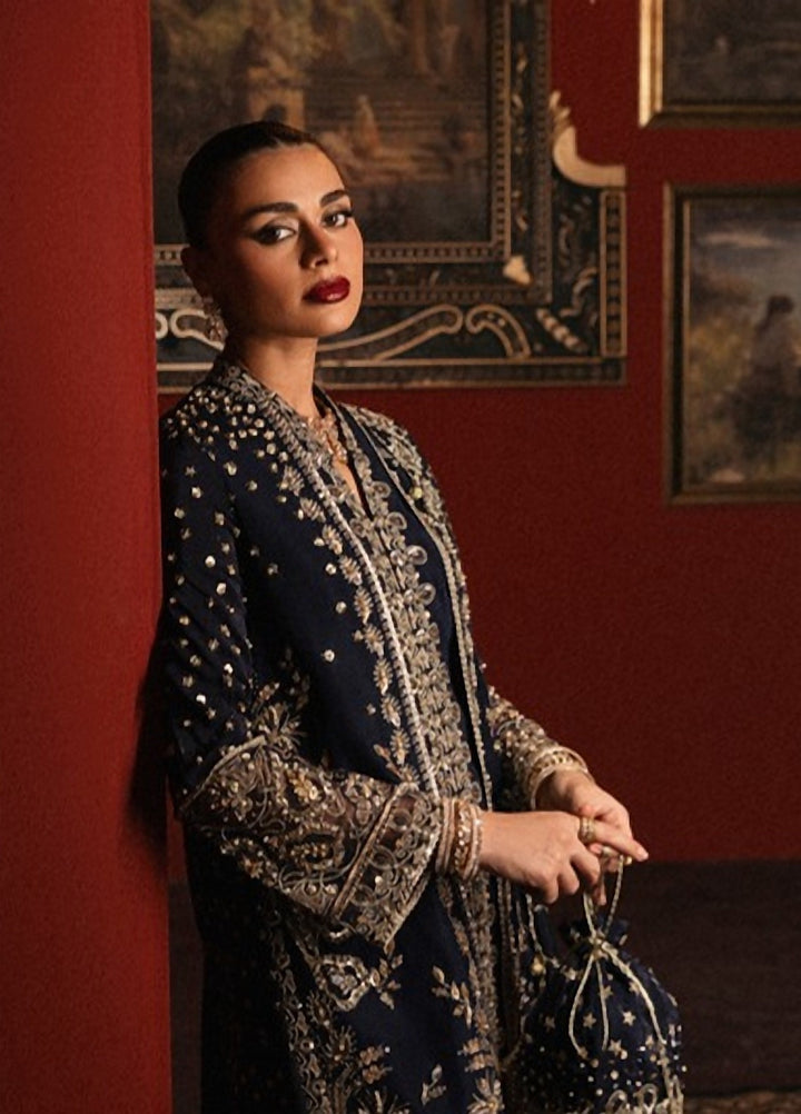 Lamore by Sardinia Unstitched Hand work Silk 3 Piece Suit SR26ULW Regal Navy 1904 - Wedding Collection