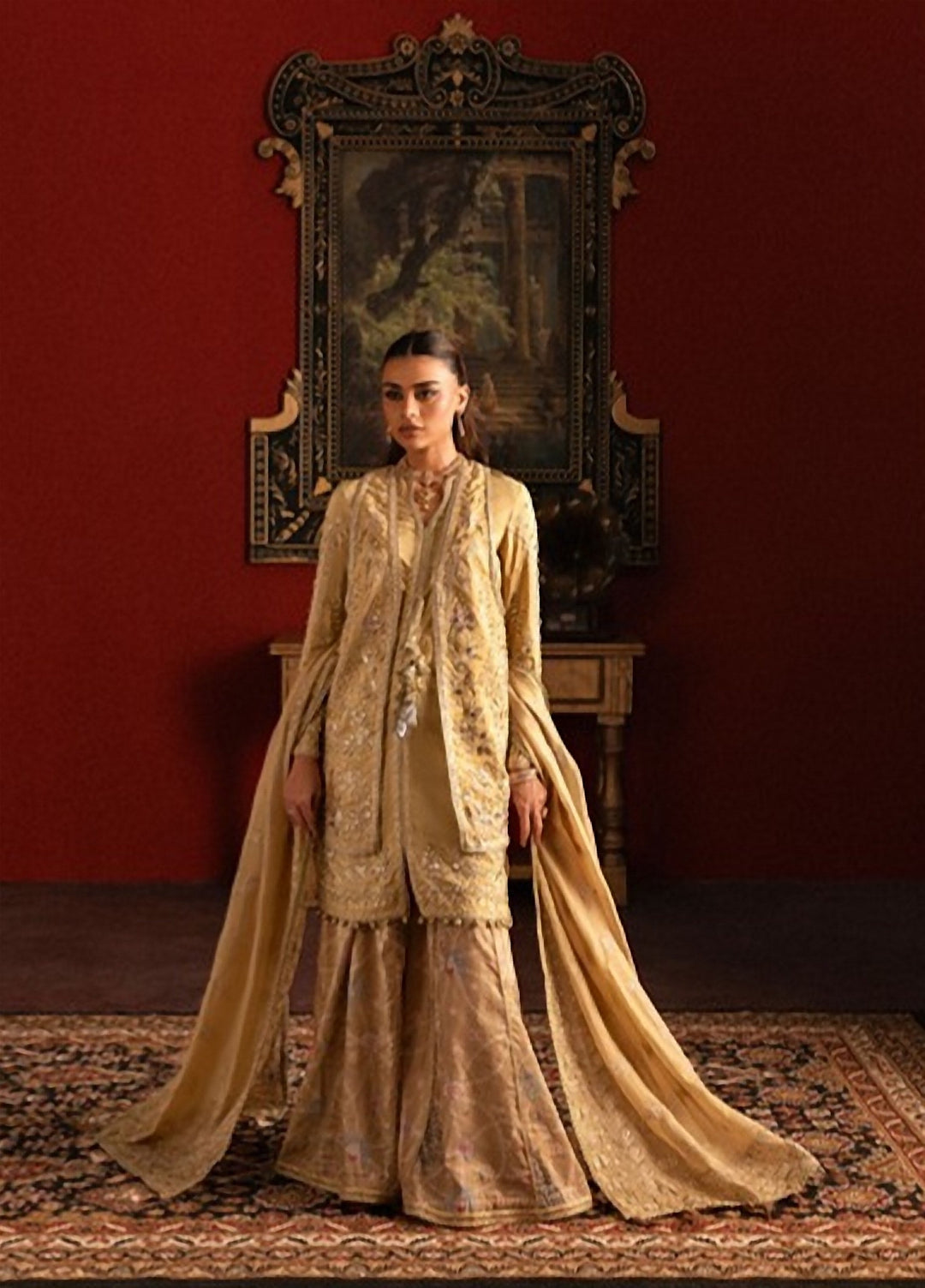 Lamore by Sardinia Unstitched Hand work Silk 3 Piece Suit SR26ULW Amber Crown 1905 - Wedding Collection