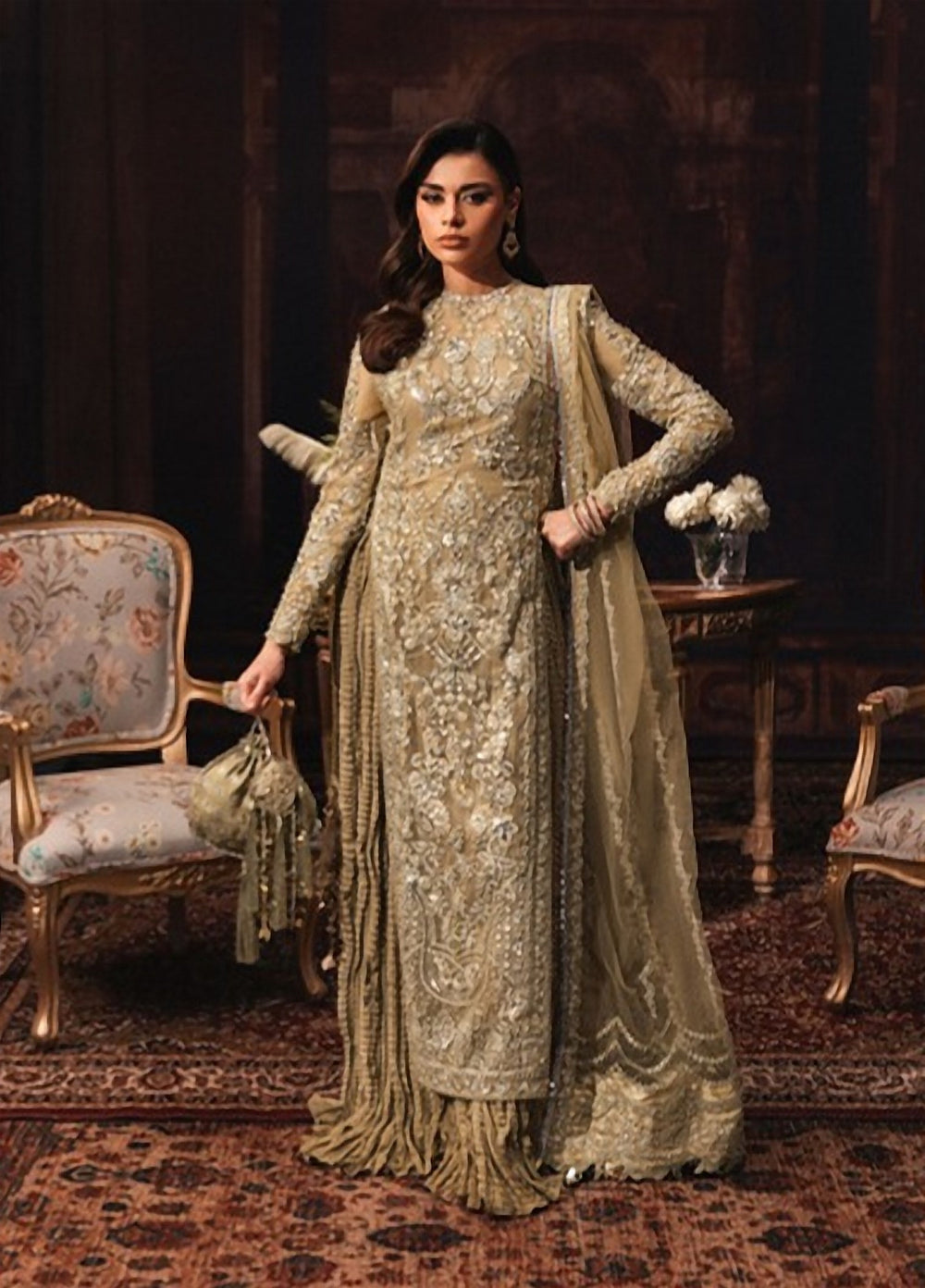 Lamore by Sardinia Unstitched Hand work Net 3 Piece Suit SR26ULW Golden Hour 1906 - Wedding Collection