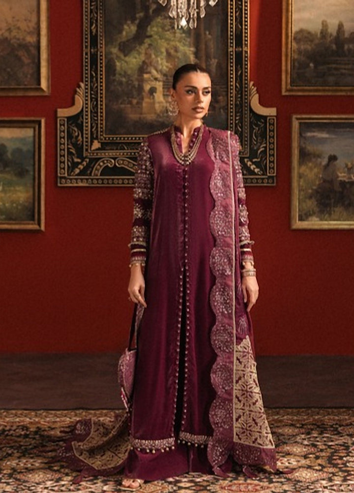 Lamore by Sardinia Unstitched Hand work Velvet 3 Piece Suit SR26ULW Mulberry Muse 1908 - Wedding Collection