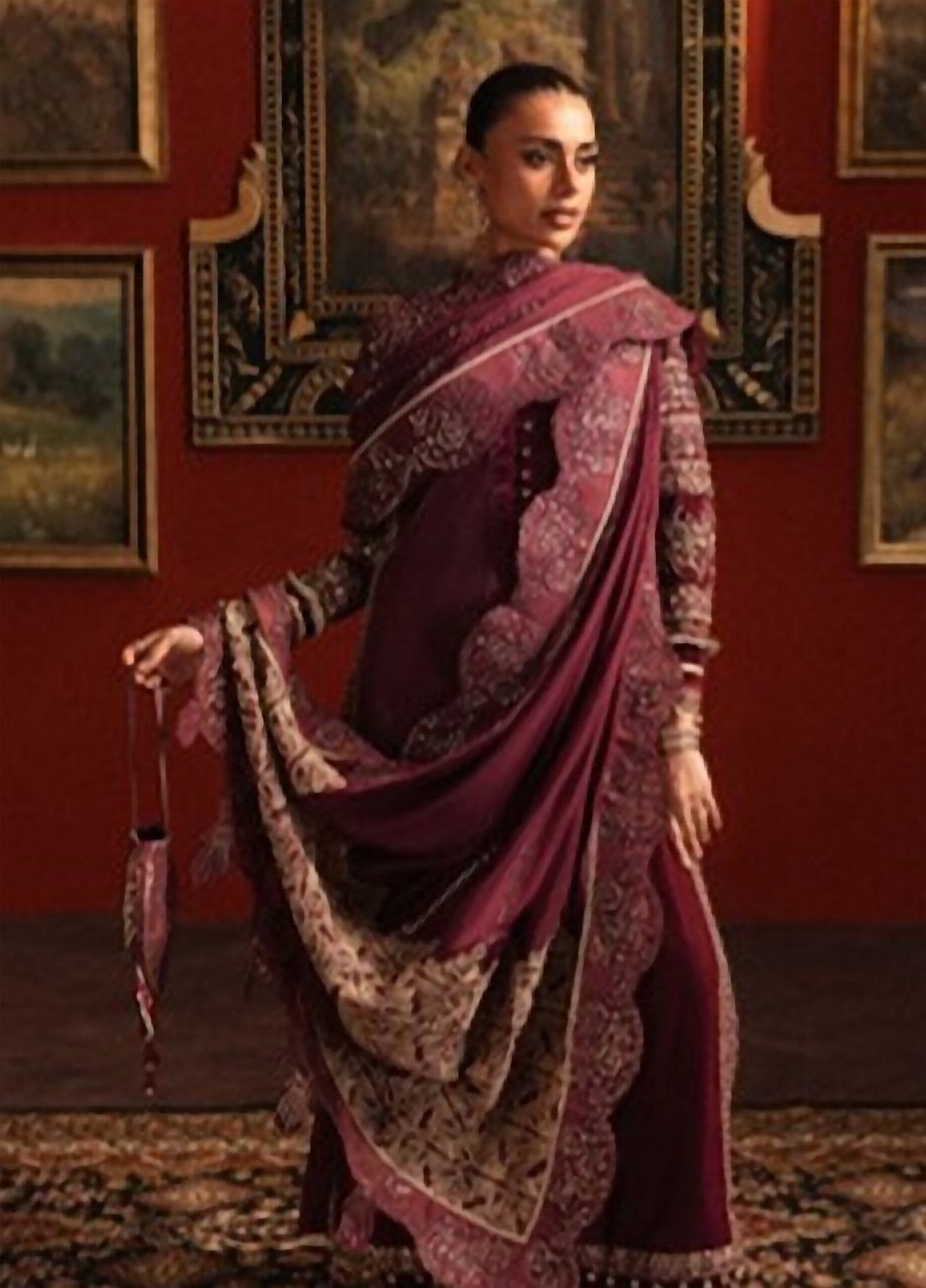 Lamore by Sardinia Unstitched Hand work Velvet 3 Piece Suit SR26ULW Mulberry Muse 1908 - Wedding Collection