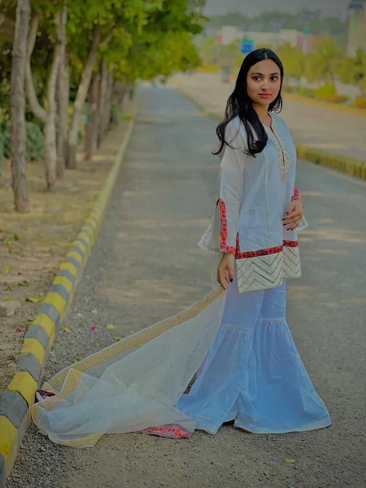 Urban Cut RTW Solids Cotton 1 Piece White Sharara Pants Casual Collection