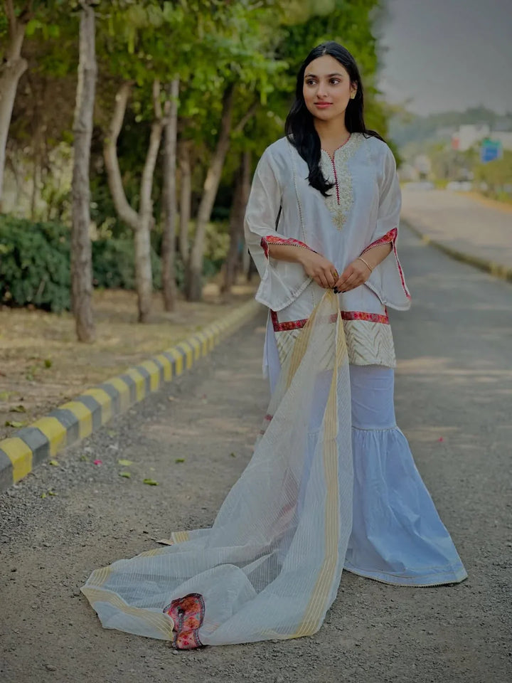 Urban Cut RTW Solids Cotton 1 Piece White Sharara Pants Casual Collection