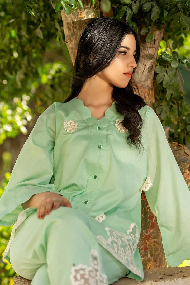 Dhaga Women Pret Embroidered 2 Piece cotton Scaloppy Green SS25DSE146 - Summer Collection