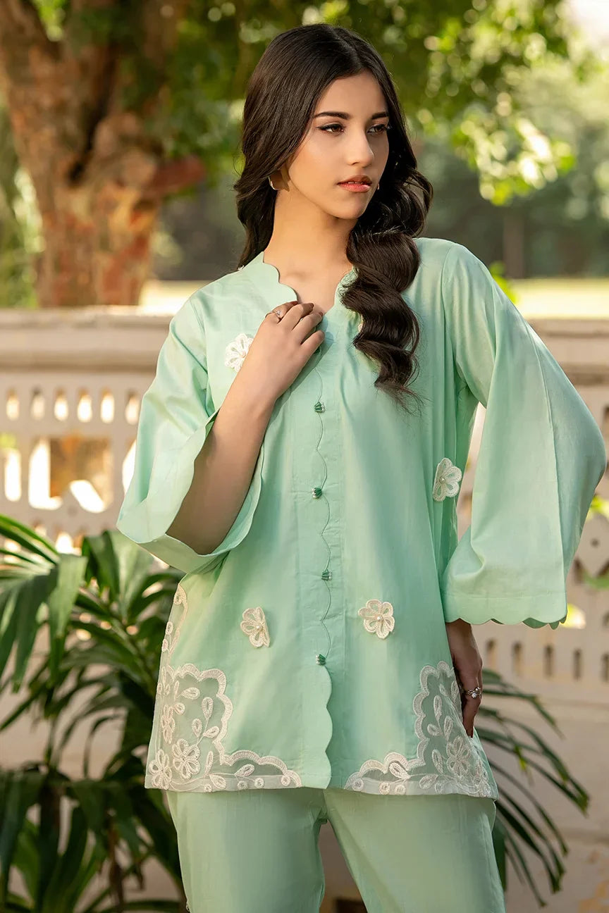 Dhaga Women Pret Embroidered 2 Piece cotton Scaloppy Green SS25DSE146 - Summer Collection