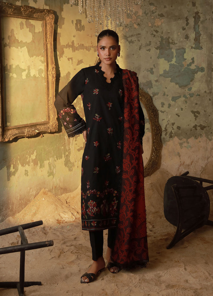 Sahar Embroidered Cross Hatch Suits Unstitched 3 Piece SHR25FU AW1-25-12 Scarlet Eclipse - Winter Collection