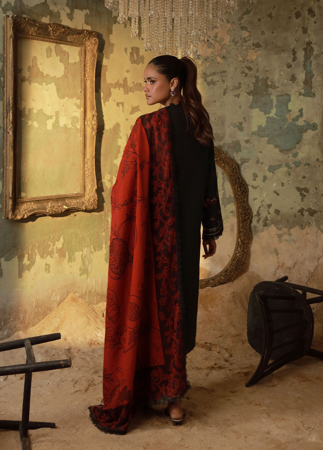Sahar Embroidered Cross Hatch Suits Unstitched 3 Piece SHR25FU AW1-25-12 Scarlet Eclipse - Winter Collection