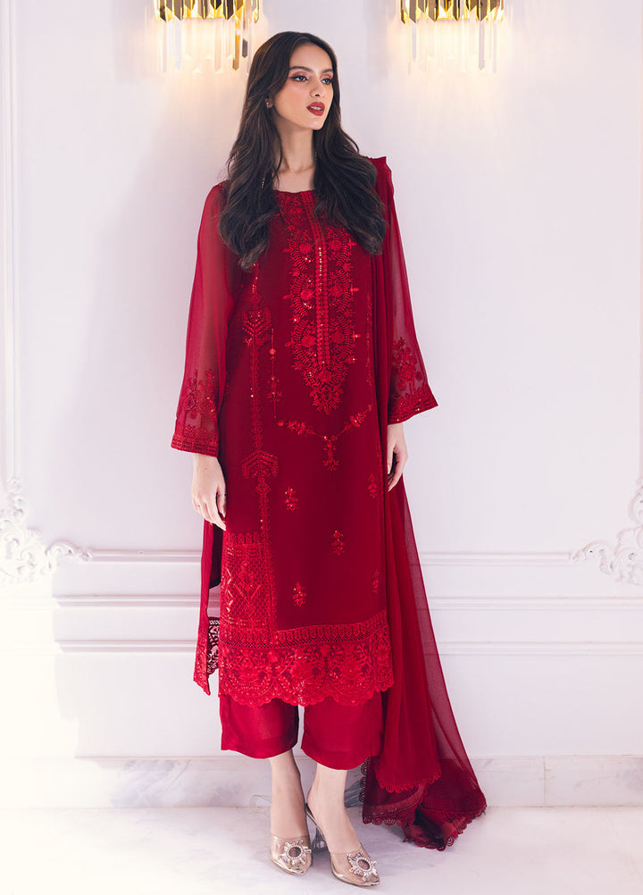 Sahane Ready To Wear Chiffon 3 Piece Suit SAH-1011 Scarlet - Formals Collection