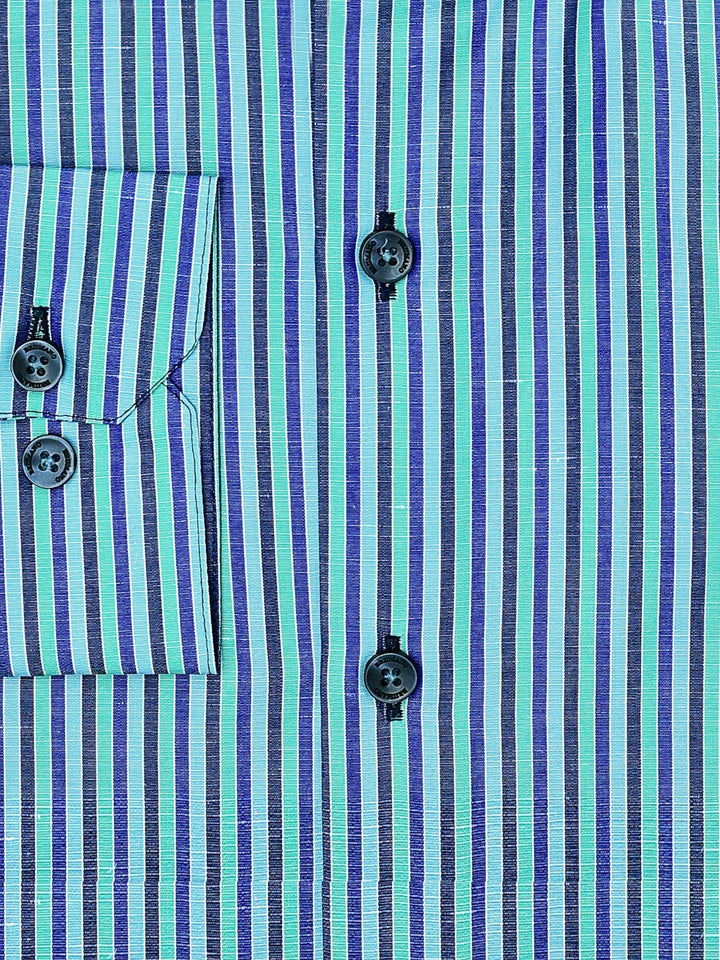 Brumano Ready To Wear Shirts Men 1 Piece Cotton Sea Green Striped Linen Blended Formal Shirt 0-32-024-3306 - Summer Collection