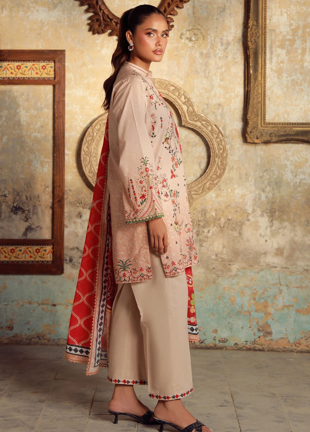 Elara by Sahar Unstitched Printed 3 Piece Cambric SHR25EP Serene Coral - Casual Collection