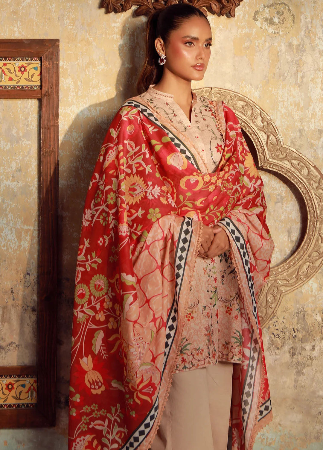 Elara by Sahar Unstitched Printed 3 Piece Cambric SHR25EP Serene Coral - Casual Collection
