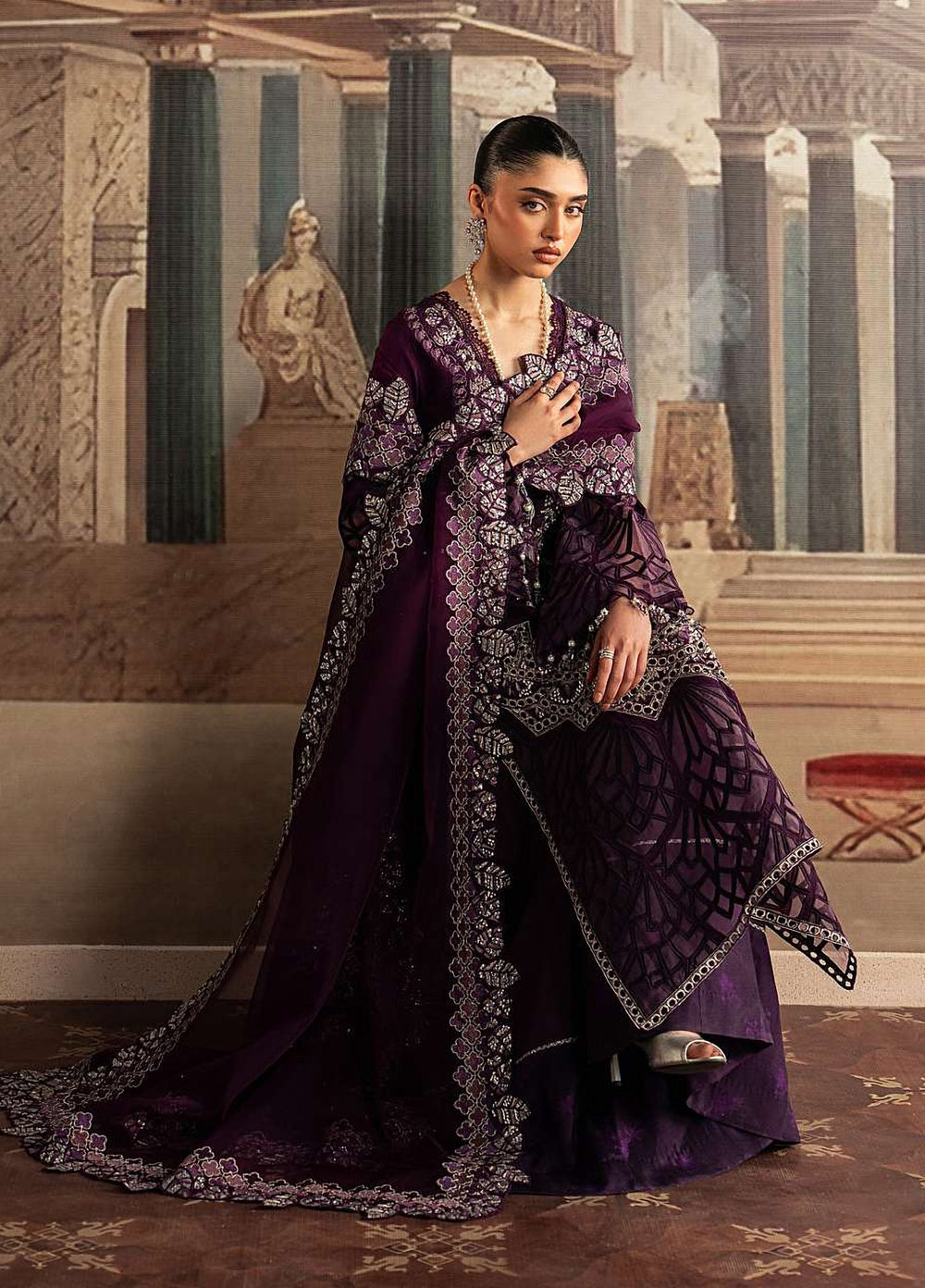 Royal Lumiere by Sadaf Fawad Unstitched Embroidered Raw Silk 3 Piece Suit BANAFSH - Festive Collection