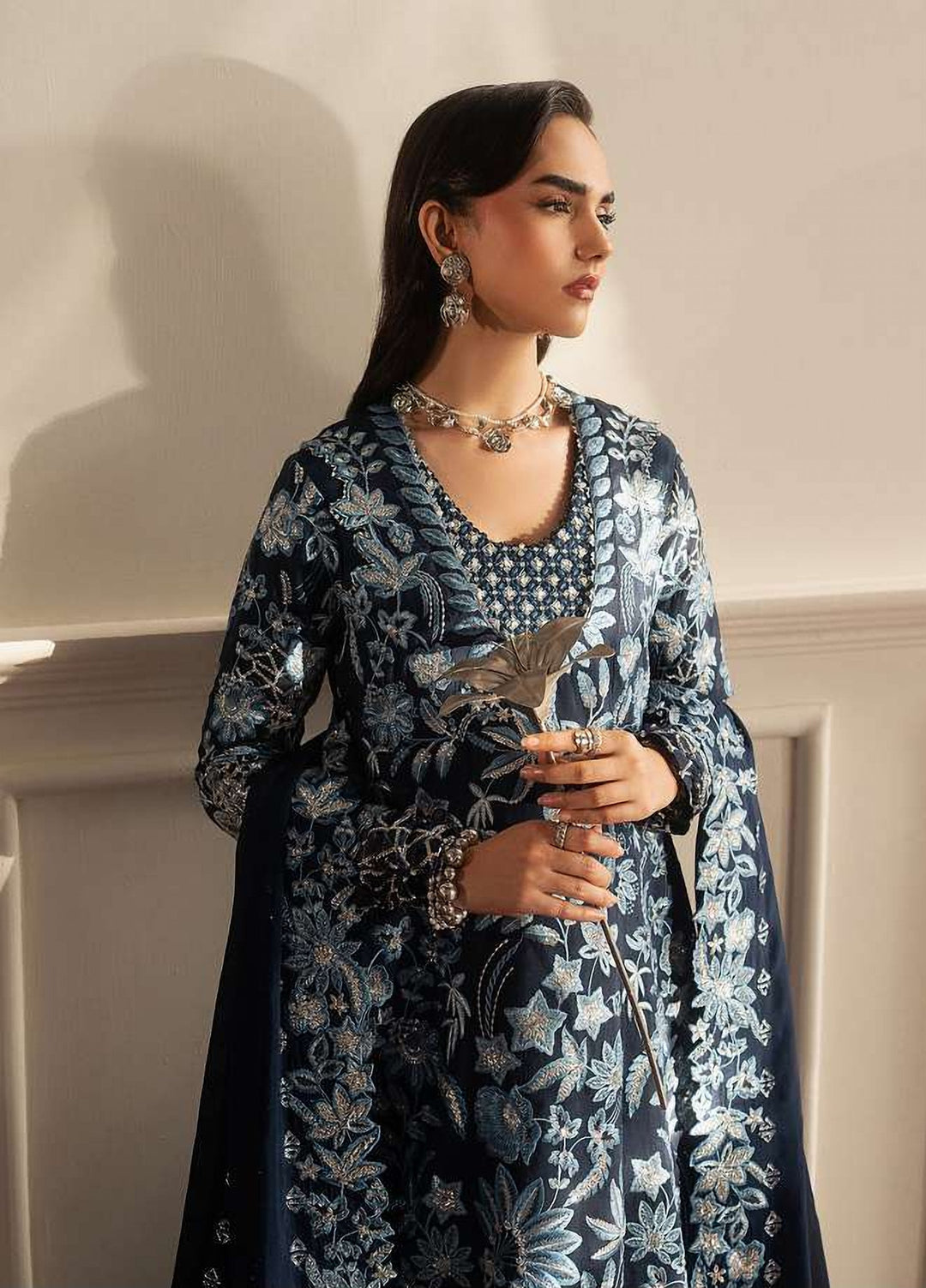 Royal Lumiere by Sadaf Fawad Unstitched Embroidered Raw Silk 3 Piece Suit NOOR BLEU - Festive Collection
