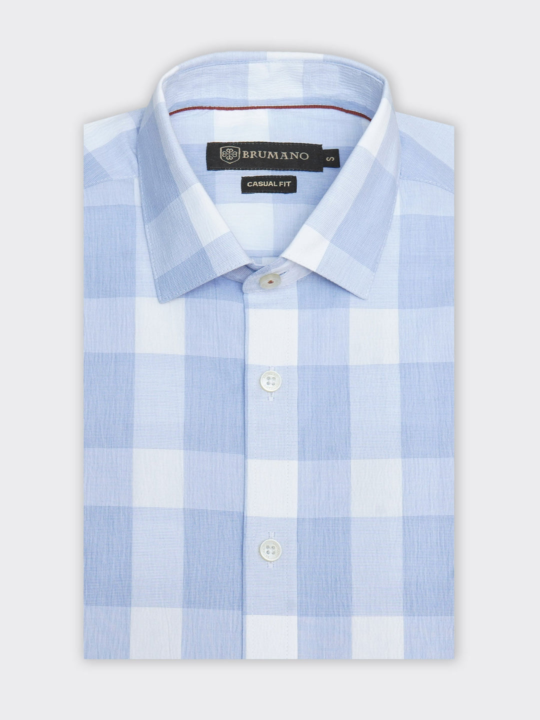 Brumano Mens RTW Solids Cotton Shirt Sky Blue Checkered Seersucked Western Collection