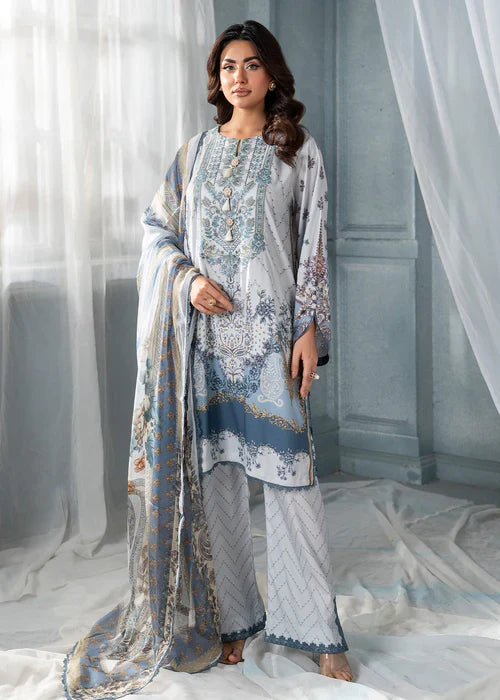 Meerak Women Embroidered Linen Sky Blossom - Winter Collection