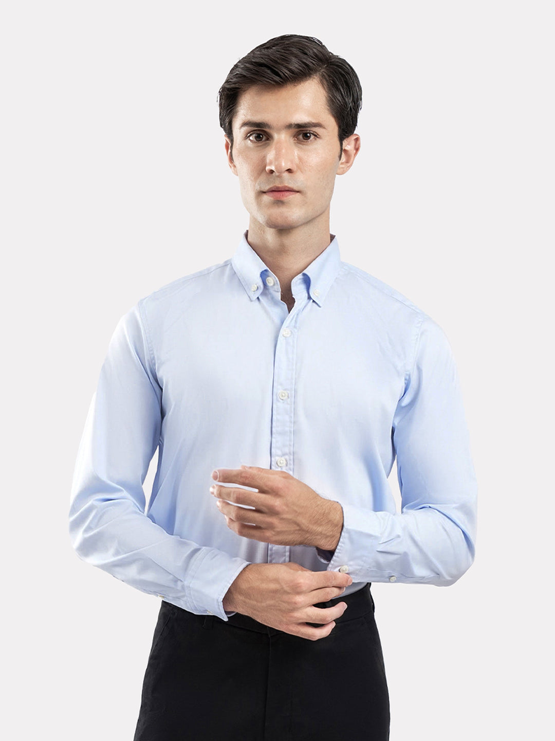 Brumano Mens RTW Solids Cotton Shirt Sky Blue Down Button Casual Collection