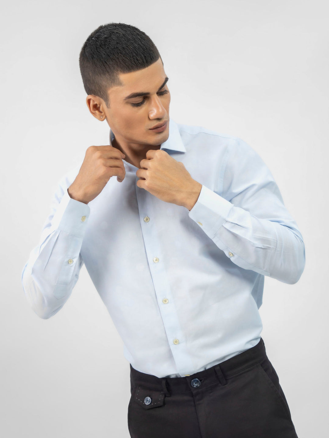 Brumano Ready To Wear Shirts Men 1 Piece Cotton Sky Blue Cotton/Linen Polka Dot Patterned Shirt 0-32-024-1567 - Summer Collection